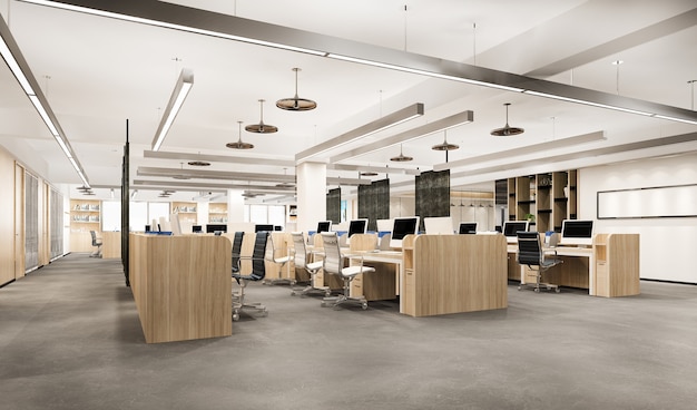 Free photo 3d rendering business meeting and working room on office building