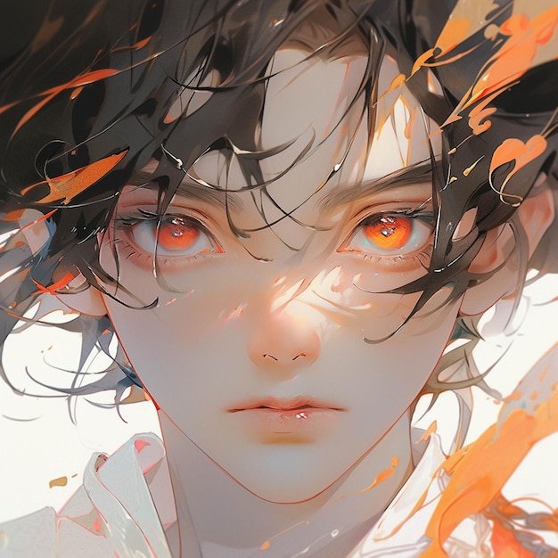 Photo anime style image of a young man with orange eyes generative ai
