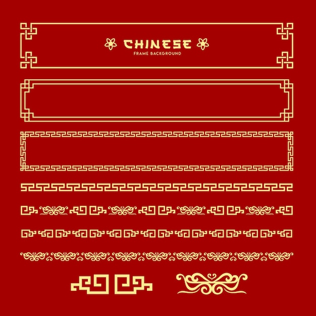 Vector chinese frame style collections on red background vector illustrations