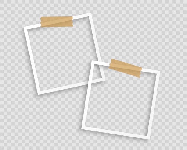 Free vector photo frames with tape on transparent background