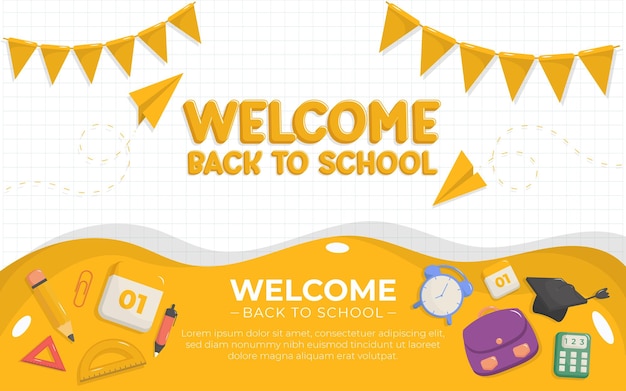 Vector welcome back to school background with school supplies elements